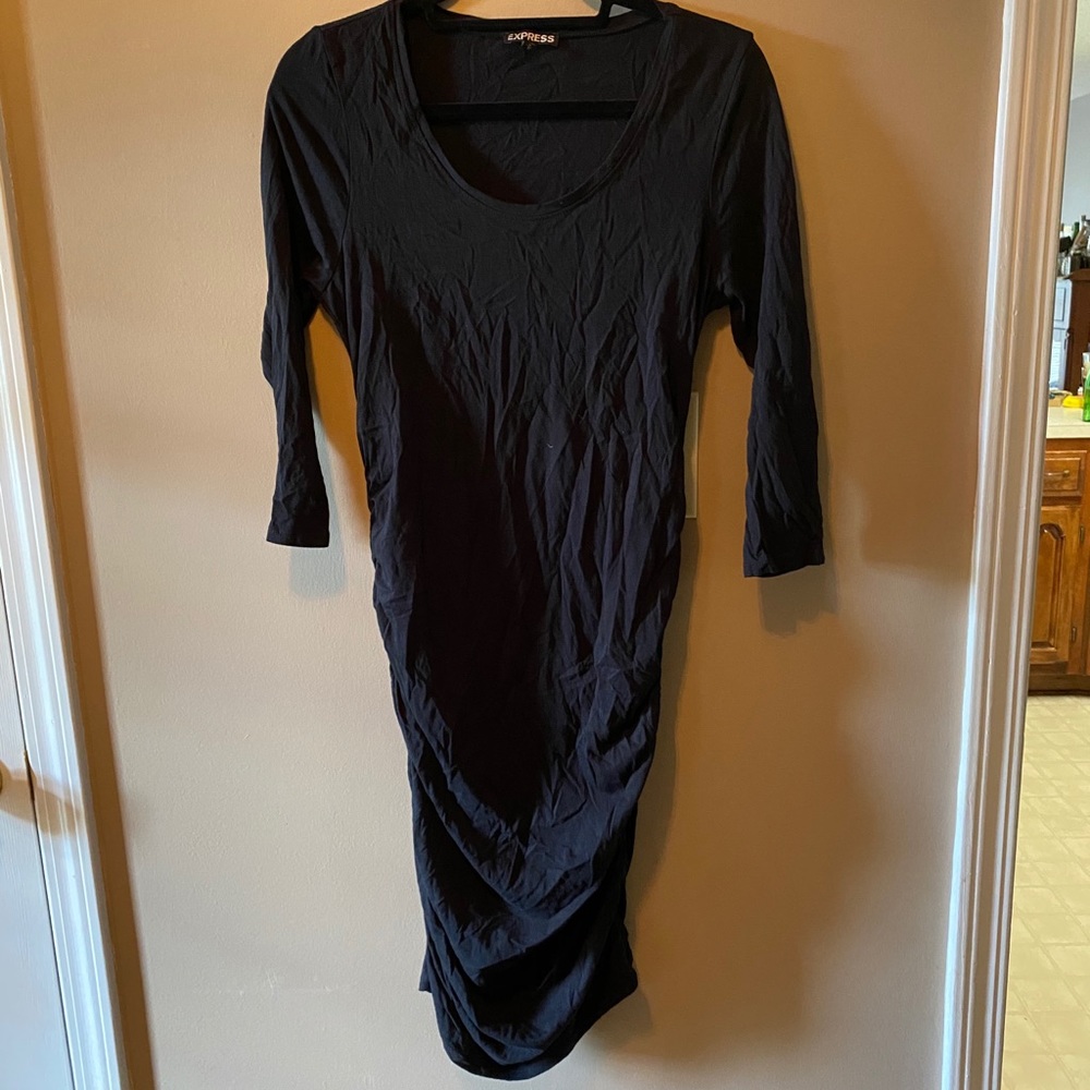 Simple black scoop neck, ruched dress size S